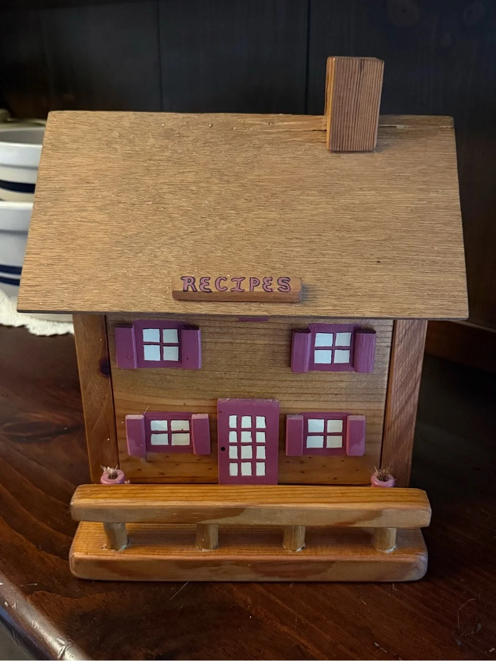 Grandmacore Vintage handmade Wooden House Recipe Box. Flaw